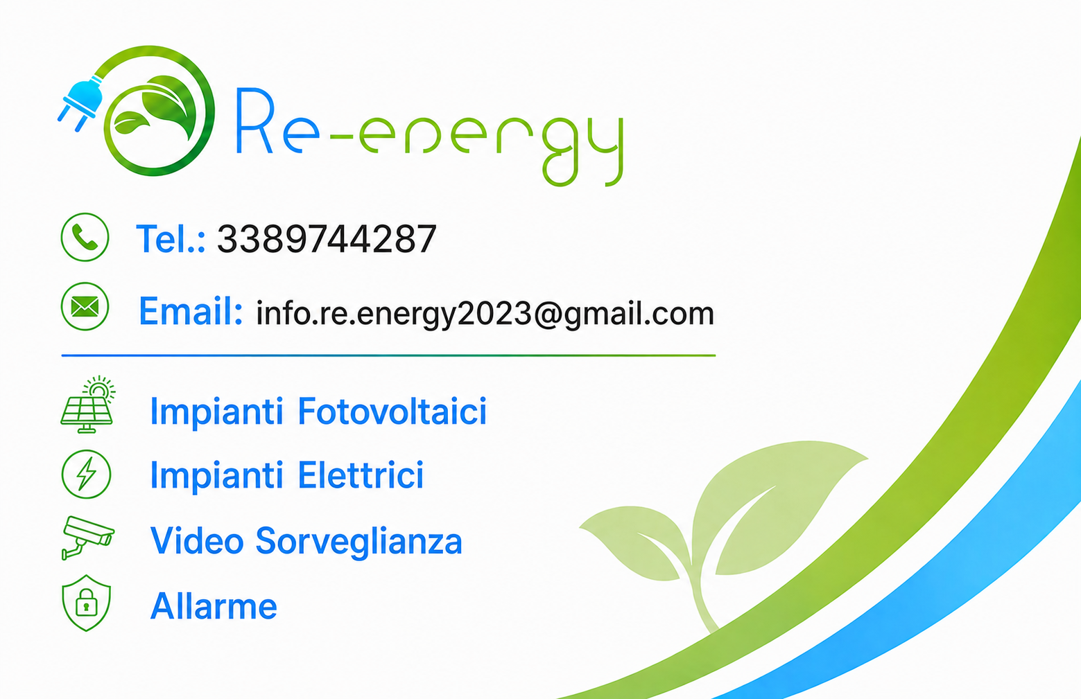 Biglietto da visita Re-energy — servizi